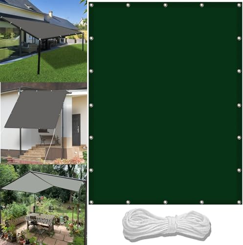 Segeltuch Mit Ösen 2 x 2 m Wasserdicht Balkon Sichtschutz Reißfest UV-Schutz nach Mass Polyestergewebe Mit Seil Beschattungsnetz für Balkon Terrasse Garten, Dunkelgrün