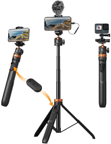 K&F Concept MS08 Palo Selfie Móvil Trípode 158cm con Control Remoto, Soporte para Teléfono Móvil, Trípode Smartphone Compatible con iPhone/Samsung/dji OSMO Action 5 Pro/Insta 360 X5