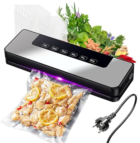 Máquina de sellado al vacío, 30 cm aparato de envasado al vacío, sellador automático de alimentos de succión con 10 bolsas (5 grandes y 5 pequeñas) para sellar alimentos secos y húmedos