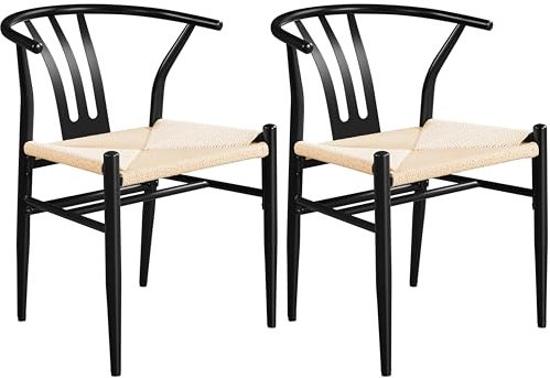 Yaheetech 2er Esszimmerstühle Polsterstuhl mit Metallbeine Küchenstuhl mittelalterliche Rattan Sessel Lehnstuhl Platzsparender Y-Stuhl Schwarz & Beige