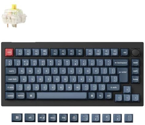 Keychron V1 Max 75% Custom Mechanical Keyboard ISO UK Layout, QMK Wireless Gaming Keyboard with Programmable Knob, Hot-Swappable Gateron Banana Switch with RGB Backlits for Mac Windows Linux