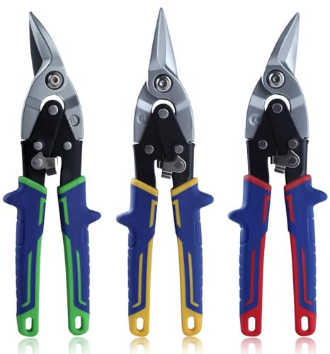 SPEEDWOX 10 Zoll 3 Stück Luftfahrtschlitze Set Tin Snips Offset Luftfahrt Snip Offset Snips für links rechts und gerader Schnitt zum Schneiden von Blech mit gezackten Backen Sicherheitsverriegelung