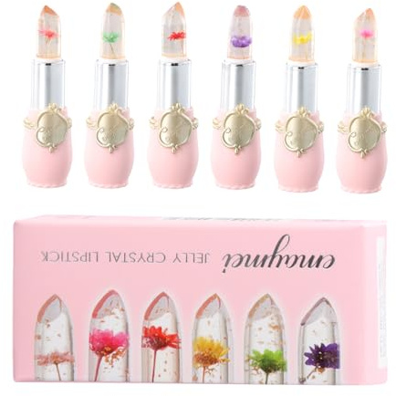 6PCS Flower Jelly Lipstick Set lip gloss set Colour Changing Lip Gloss with Real Flower Petals, Long-Lasting Moisturizing Lipstick Makeup Set