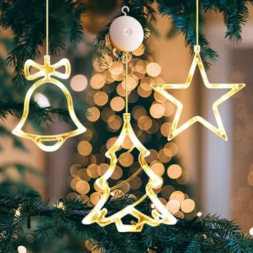 HJUWANG 3 Pcs Christmas Window Lights Window Light Decorations with Suction Cup Adorable Elegant Battery Operated Christmas Decor Light for Xmas Tree Fireplace Window Indoor Outdoor Decor
