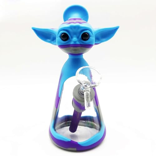 Yoda Bong Silicone Bong Mini Plastic Bongs with Smoking Bong Percolator, 14.5mm Water Pipe Bowl 12cm Water Bong with Stash Pot Smell Proof Container Hookahs Bong Acrylic Water Bong 1 Pack (Blue Bongs)