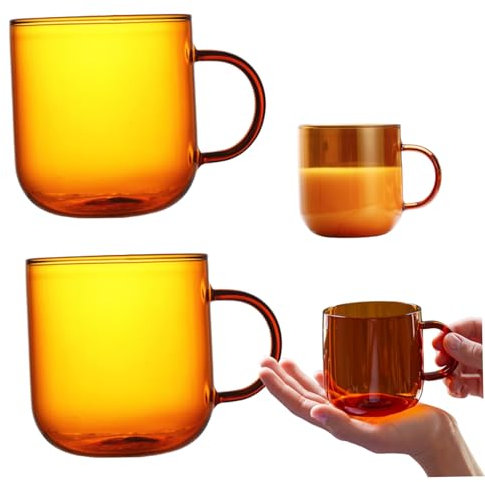 2PCS Glass Coffee Mugs 350ml Heat Resistance Glass Mug Set with Anti-Scalding Handle Easy to Clean Large Opening Coffee Mugs for Tea, Milk and Hot Chocolate