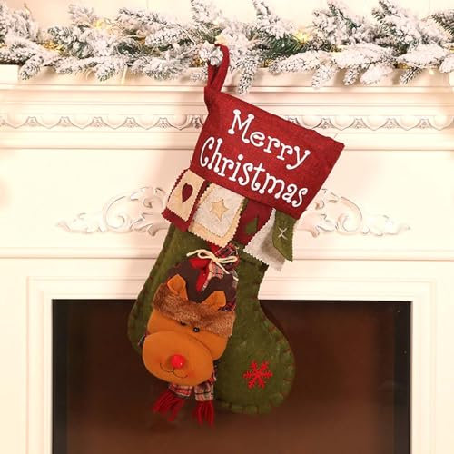 Große Weihnachtsstrümpfe, kariert, mit Plüschmanschette, Strumpfdekoration, Geschenktüte für Weihnachtsbaum, zum Aufhängen, Festival, Urlaub, Heimdekorationen