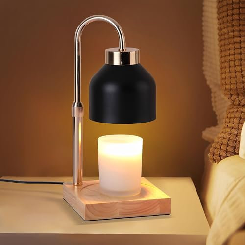MEETOZ Candle Warmer Lamp with Timer and 2 Wax Warmer Bulbs, Candle Warmer with Dimmer Adjustable Height, Electric Wax Warmer Vintage Home Decor, Black