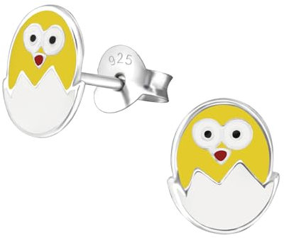 Monkimau Ei Küken Kinder Ohrringe | 925 Silber | Mädchen Ohrstecker Schmuck | Hypoallergen & Nickelfrei | Kinderohrringe Geschenkidee