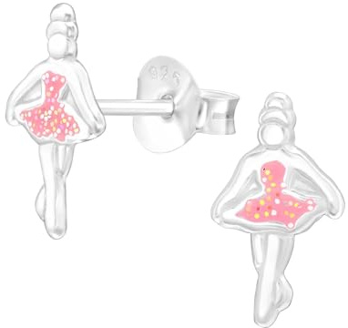 Monkimau Ballerina Kinder Ohrringe | 925 Silber | Mädchen Ohrstecker Schmuck | Hypoallergen & Nickelfrei | Kinderohrringe Geschenkidee