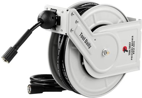 Tool Daily Retractable Pressure Washer Hose Reel, Power Washer Hose Reel 60 FT x 1/4”, Heavy Duty High Pressure Hose Reel 3600 PSI, Wall/Floor Mounted