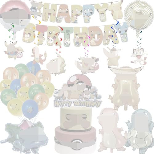 Cartoon Geburtstag Party Set, 30 Stück Kinder Geburtstag Partyzubehör, Enthält banner, Cupcake Topper, Swirl Decoration, Folienballon, Latexballons