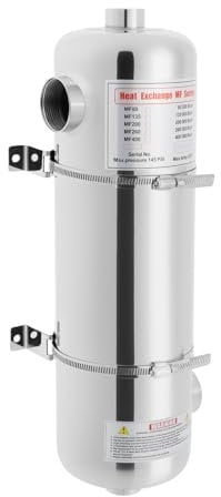 Échangeur de chaleur de piscine 60 kW - 200 kBTU/h - En acier inoxydable SS304 - Résistance à la rouille et à l'eau salée - Avec débit d'eau de piscine de 250 l/min et débit d'eau chaude de 30 l/min -
