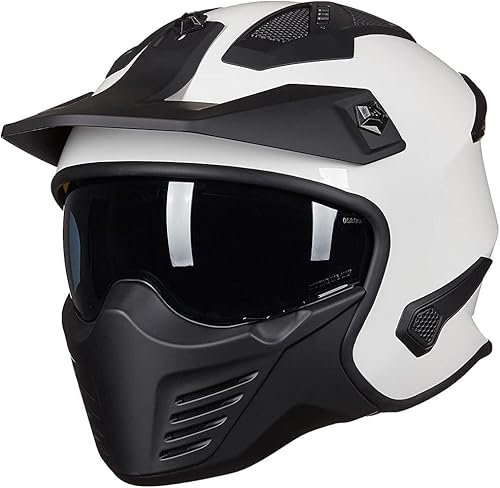 ILM Helm Motorrad Integralhelm Motocross Herren Damen Vintage Retro mit Visier ECE Model 726X,Weiß,M