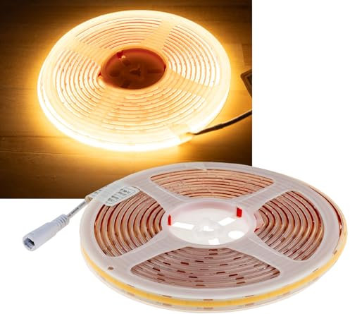 ChiliTec LED Stripe 5m COB Dimmbar Streifen IP65 Wetterfest 12V 48Watt 4543 Lumen 3000K alle 5cm kürzbar Selbstklebend Innen Aussen Lichtband Strip Warmweiß