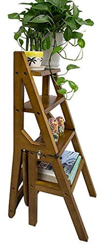 XCHSXYL Leiterhocker, 4-stufiger Klapptreppenstuhl aus Holz, Tritthocker, Multifunktions-Sicherheits-Trittleiter für den Haushalt, Klappstufen