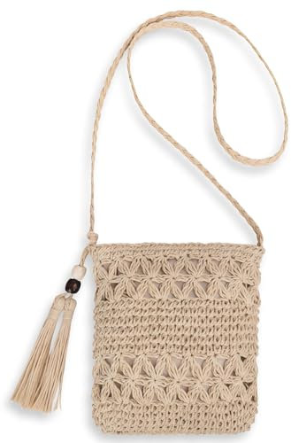 EujRcf Straw Bag for Women, Summer Beach Straw Bag, Crossbody Bag, Handbags With Zipper, Bohemian Shoulder Purse for Holiday Beach Travel