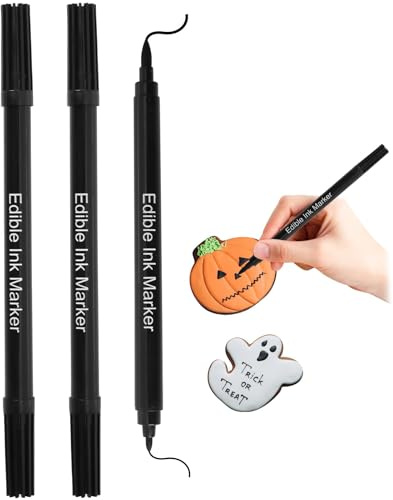 3 Pack Edible Black Pens, Dual Tips Edible Pens for Cake Decorating | Icing Cards and Icing Pen for Cake Decorating, Cookies, Frosting and Fondant, Edible Pens Safe for Home & Professional Bakers