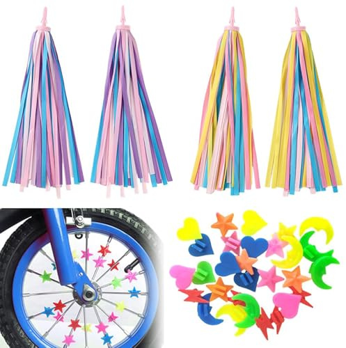 YUBBYS 2 Pair Bike Tassels and 36 Pcs Spoke Beads, Bike Accessories for Scooter's tricycle's bike's Handlebars, Colorful Ribbons Tassel for Bike Decorations + bike spoke beads