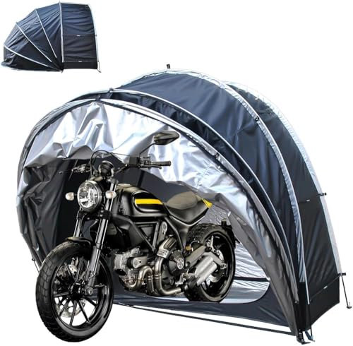 Garage Moto per Esterno Appeso 2 in 1 Garage Moto per Esterno con Tessuto Oxford 210D PU4000 Impermeabile Casetta Attrezzi Giardino Capanno da Giardino+(Color:nero)