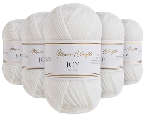 Utopia Crafts JOY DK Acrylgarn 5x 50g (250g) Wolle zum Häkeln und Stricken, weiche Strickwolle Häkelwolle (Naturweiß)