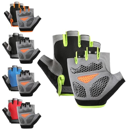 GWAWG Guantes de ciclismo de medio dedo, gruesos, antideslizantes, acolchados, sin dedos, guantes de bicicleta de montaña para hombres y mujeres, escalada, equitación, fitness (verde)