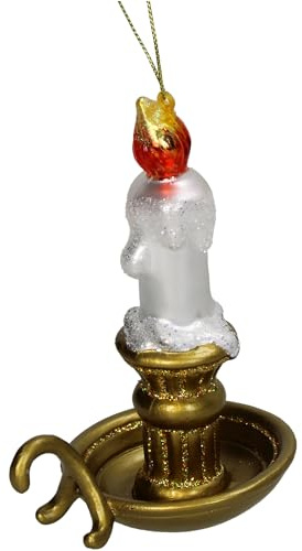 HD Collection Christbaumschmuck Glas 12,7cm - Kerze mit Flamme Aufhängen - Weihnachtsbaum Anhänger für Weihnachten - Christbaumanhänger & Weihnachtsbaumschmuck - Weiß Gold