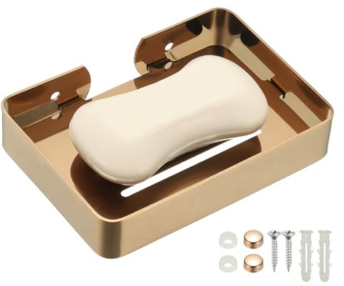 sourcing map Stainless Steel Soap Dish, 13.4 x 9.6cm Wall Mounted Bar Soap Holder Shower Sponge Holder for Bathroom, Kitchen(Rose Gold)