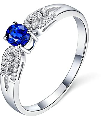 BCughia Ring Weißgold 750 Damen 18Kt, Oval Form 0.38ct Saphir und Diamant Verlobung Ringe Frauen Größe 63