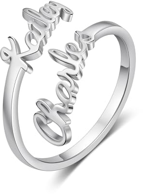 jewelora Personalisierte Namensringe für Frauen Gedrehte Ringe mit Namensgravur für Mutter Frau Damenschmuck (#Silber)