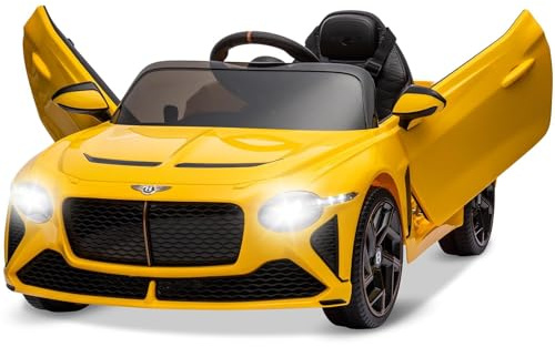 Garvee Kinderauto Elektroauto Bentley Batur Lizenziert, 12V Kinderfahrzeug mit Fernbedienung, LED-Licht, Musik & Hupe, 2 Motoren, Elektrofahrzeug für Kinder 3-6 J., Gelb