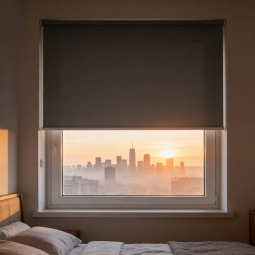 Dachfenster Verdunkelungsrollo 69 x 80 cm Rollo Fensterrollo Klemmrollos Fensterrollo Innen, Doppelrollo Thermorollo Ohne Bohren für Fenster Und Tür, Dunkelgrau