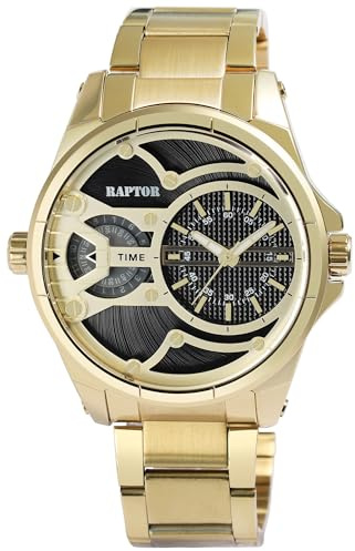 Raptor Damen Armbanduhr Analog in Gold, Gesamtlänge 23.5 cm, Edelstahlarmband – 3 ATM