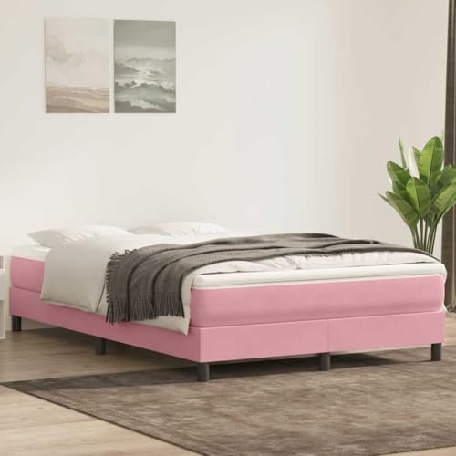 sephironlbb Boxspringbett Rahmen Rosa 140x220 cm, Samtstoff Polsterbett für Schlafzimmer, Lattenrost inklusive, stabile Beine, ohne Matratze