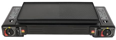 Fornello a gas a 2 fuochi, 2500 W, fornello da campeggio a 2 fuochi, barbecue a gas per cucinare all'aperto, per picnic, campeggio, feste in giardino, terrazza, camper