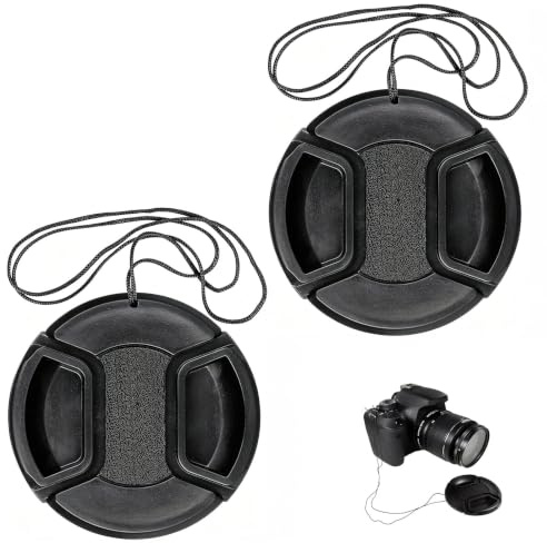 Lethra 58mm Lens Cap Cover 2PCS with Keeper, Snap-on Compatible with EF-S 18-55mm Canon EOS 4000D 2000D 1300D 1200D 850D 800D 760D 700D 650D 600D 550D 500D 250D 200D 100D & More 58mm Threaded (Black)