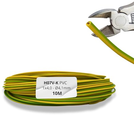 HALOTEC Cavo unipolare flessibile H07V-K 1 x 4,0 mm² giallo-verde, cavo elettrico in rame, isolamento in PVC, tensione 450/750 V, quadri elettrici, impianti industriali, 10 metri