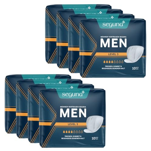 SEGUNA MEN Level 3, Inkontinenzeinlagen für Männer, Inkontinenz Slipeinlagen, Hygiene-Einlagen bei leichter Blasenschwäche (Sparpaket (8 x 10 Stück))