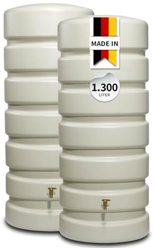 4rain Classic Regentonne-Set 1300 Liter sandbeige, 2 x Classic 650 Liter | inkl. Verbinder, Wassertank, Fass, Regenfass, Regenwassertonne, Regenwassertank, Wasserbehälter, Wassertonne, Wasserfass