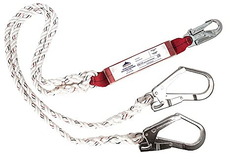 Portwest FP25 Double 1.8m Lanyard With Shock Absorber Heat Treated | White, One Size, CE Certified, EN 354, EN 355, EN 362, UKCA, Regular Fit, Polyester, 52mm Scaffolding Hook Opening