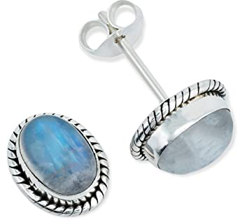 Ohrstecker 925 Silber Mondstein weißer Stein schimmer Edelstein Ohrringe echt Silber Damen Sterling Silber Stecker Geschenk(MOS-021-04)