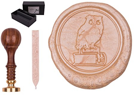 gravurART Siegel-Stempel-Set Sigillum Gravur Bücher-Eule incl.1 Stange Siegelwachs