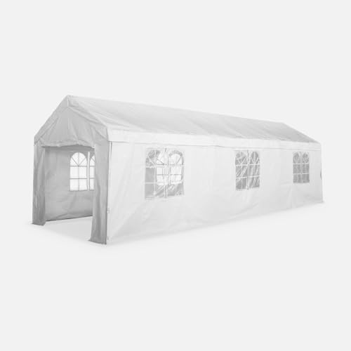 Empfangszelt - 3x9m - Weiß, Metallverbinder, Gartenzelt ideal für Ihre Partys, als Pavillon, Pergola, Partyzelt, Farbe Weiß 27m² BURDIGALA
