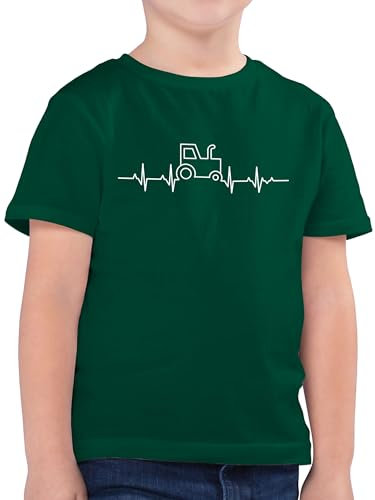 Kinder T-Shirt Jungen - Traktoren - Herzschlag Traktor - 116 (5/6 Jahre) - Tannengrün - Traktor+Shirt+Kinder Landwirt tracktoren Tshirt Landwirtschaft traktormotiv Shirt traktorfan treckerfahrer