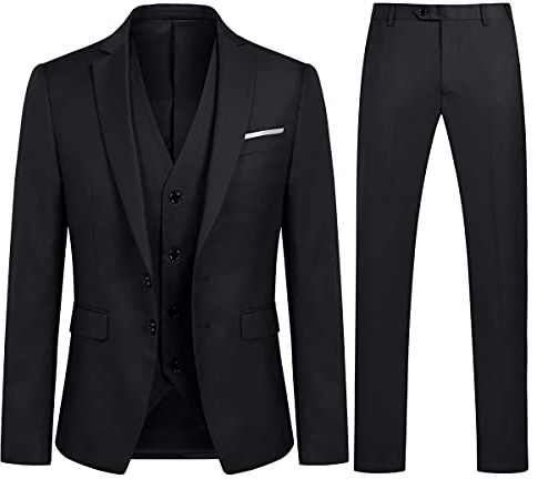 YOUTHUP Men Slim Fit 3 Piece Suit 2 Button Tuxedo Blazer Waistcoat Trousers