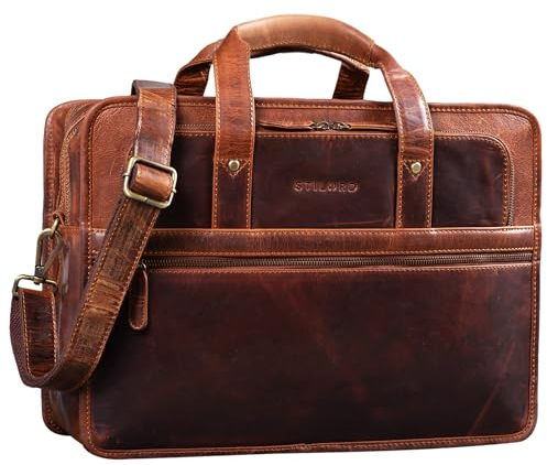 STILORD 'Yves' Aktentasche Herren Damen Leder Arbeitstasche Dokumententasche 15,6 Zoll Laptoptasche Businesstasche Lehrertasche echtes Rindsleder, Farbe:kara - cognac