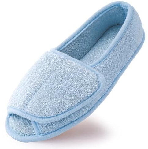 Git-up Ladies Diabetic Slippers/W Arthritis Edema Adjustable Closure Memory Foam House Shoes Open Toe, Blue, 6 UK