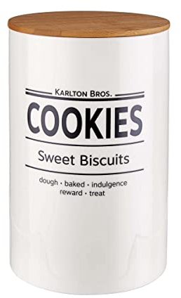 BUTLERS Vorratsdose 2700ml Keksdose Porzellan mit Holzdecke- KARLTON BROS.- Küchenzubehör im Landhausstil, Vintage Deko für Küchenorganisation und Aufbewahrung von Keksen und Gebäck