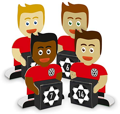 itenga Adventskalender Fußball Bastel-Set I 24 Papp-Aufsteller I Geschenkboxen I Aufkleber mit den Zahlen 1 bis 24 (Rot/Schwarz)