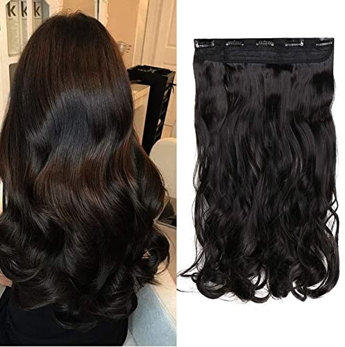 Silk-co 24 One Piece Clip in Hair Extensions (Natural Black) Long Curly Wavy Hairpiece 3/4 Full Head